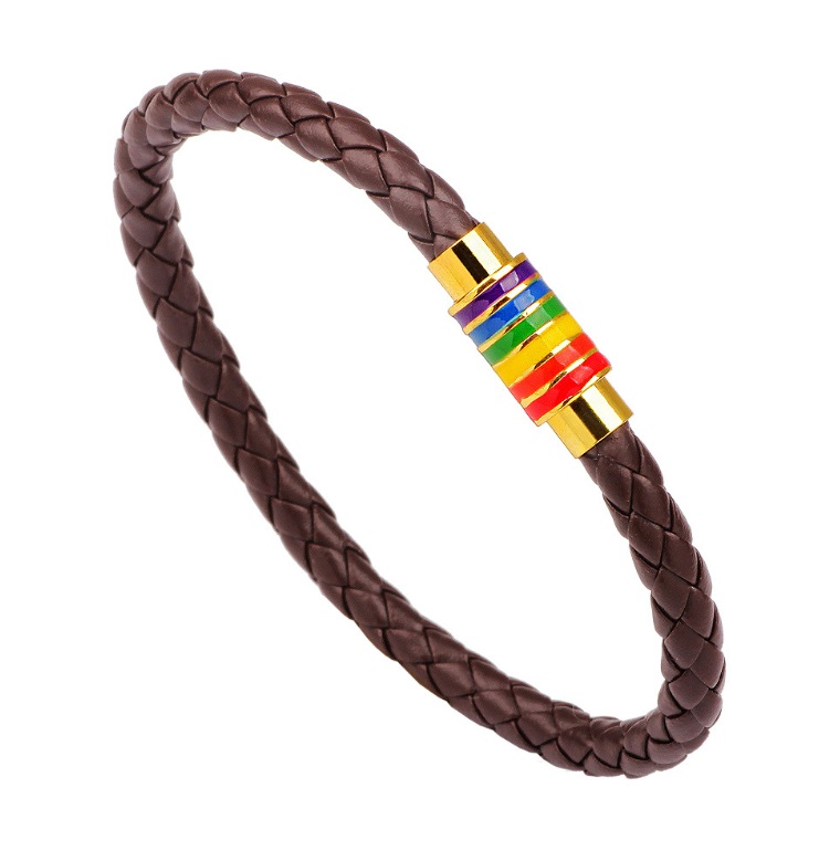 Rainbow LGBT Pride Braided PU Leather Bangle Bracelet 